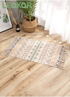 اشتري Soft Touch Hand-woven Cotton And Linen Bohemian Fringed Rug Bedroom Modern Decor Mat 60*90cm في السعودية