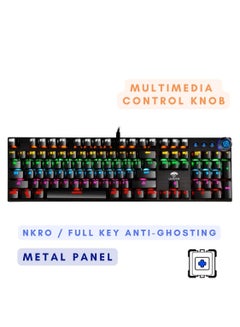 اشتري Full Size Mechanical Gaming Keyboard RGB LED Rainbow Backlight Wired Keyboard with Multimedia Control Knob for Windows Gaming PC Laptops Full Key Anti-Ghosting NKRO Black في الامارات
