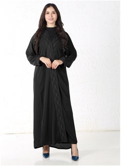 Buy Black abaya with white threads on the sleeves and collar in Saudi Arabia