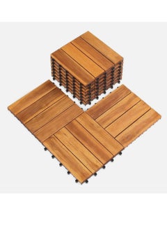 Buy 𝐅𝐅𝐃 Wooden Interlocking Floor Tiles 31x31x3 cm | Durable Hardwood Decking Tiles with Snap Plastic Base | Waterproof & Weather-Resistant in UAE