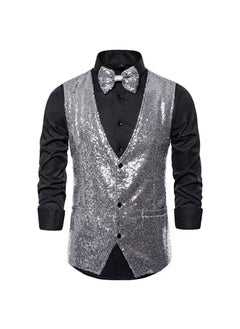 Buy Mens Fashion Stage Performance Dress Small Sequins Suit Vest Mens Host MC Studio Vest VestSilver Silver in UAE