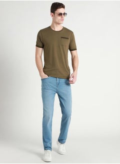 اشتري Men's Mid Blue Straight Fit Twill Jeans في الامارات