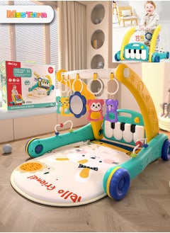 Buy 2-in-1 Sit-Stand Foldable Infant Fitness Walker and Musical Pedal Piano Play Mat with Removable Rattle Pendant Pad 4 Modes in UAE