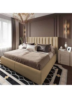 Buy Palermo | Wooden Bed Frame Upholstered in Velvet - Beige in Saudi Arabia