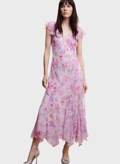 Buy Floral Print Ruffle Hem Dress in Saudi Arabia