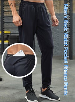 Buy Men'S Sports Fast Drying Pants Elastic Waist And Zippered Back Waist Pocket Design Ankle Tightening Running Pants in UAE