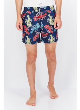 Buy Men Allover Printed Drawstring Board Short, Navy Combo in UAE