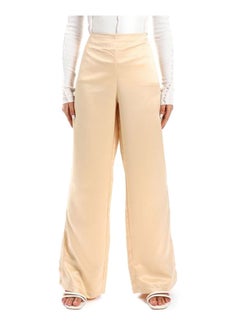 Buy Dressy Plain Silk Beige High Waist Side Zipper Pants in Egypt