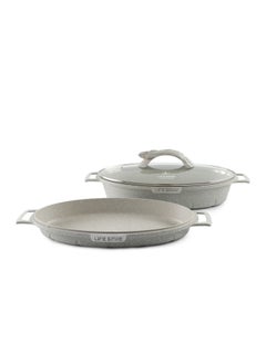 اشتري Double Fish Frying Pan With lid, Multi Layer Non-Stick Granite Coating , 100% PFOA FREE, Oven Safe في الامارات