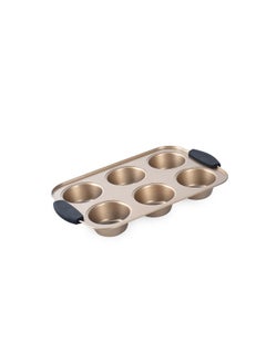 Buy 6-Piece Carbon Steel Muffin Pan With Soft Touch Silicone Grip Gold/Black 28.5x17.5x3.5cm in Saudi Arabia