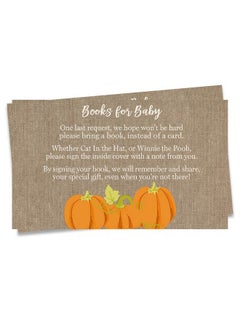 اشتري Pumpkin Bring A Book Cards Little Burlap Baby Shower Autumn Fall Halloween Harvest Sprinkle Baby'S First Book Library Keepsake (25 Count) في السعودية