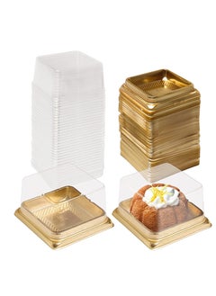 اشتري Cupcake Boxes, Mini Mooncake Box, 50Pack Individual Cake Boxes Container, Plastic Transparent Mooncake Box Cake Cookies Muffins Box, for Baby Shower Wedding Birthday Party Supplies (Gold Base) في السعودية