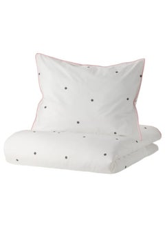 Buy Duvet Cover And Pillowcase, Dot Pattern White/Pink, 150X200/50X80 Cm in Saudi Arabia