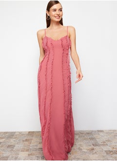 Buy Dusty Rose Woven Chiffon Long Evening Evening Dress TPRSS24AE00072 in Egypt