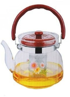 Buy Floral Designed Teapot With Strainer Clear/Red in Saudi Arabia