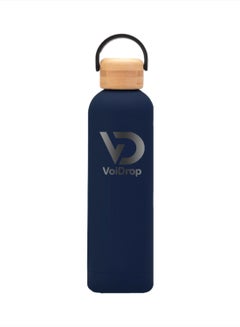 اشتري زجاجة مياه Voidrop كلاسيكية معزولة ومضادة للتسرب مع غطاء من الخيزران وحلقة سيليكون، زجاجة مياه معزولة من الفولاذ المقاوم للصدأ قابلة لإعادة الاستخدام، 25oz 750 مل (Mate Navy) في الامارات