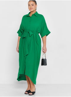 Buy Belted Asymmetrical Hem Shirt Dress in Saudi Arabia