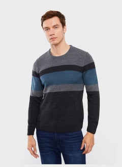Buy Colourblock Crew Neck Knitted Sweater in Saudi Arabia