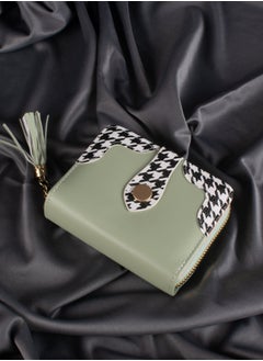 Buy Leather Flip Wallet & Card Holder with 7 Pockets and Zipped Pocket Green Mint, Black and White in Egypt