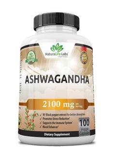 Buy Organic Ashwagandha 2,100 mg - 100 Vegan Capsules Pure Organic Ashwagandha Powder with Black Pepper Extract - Natural Anxiety Relief, Mood Enhancer, Immune & Thyroid Support, Anti Anxiety in UAE