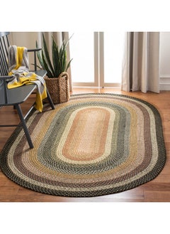 Buy SAFAVIEH Braided Collection Area Rug - 3' x 5' Oval, Multi, Handmade Country Cottage Reversible, Ideal for High Traffic Areas in Living Room, Bedroom (BRD308A) in UAE