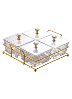 Buy Shuer 2Pieces Compartmented Glass Dried Fruit Plate Snack Plate, 4 Pack with Lid + 2 Shelves in Saudi Arabia