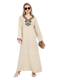 اشتري ELEGANT DESIGNER NECK EMBROIDERY AND PRINTED BLUE COLOUR ARABIC KAFTAN JALABIYA DRESS في السعودية