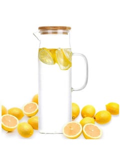 Buy Glass Carafes Glasses Water Jug Container Water Pitcher With Bamboo Lids 1000ml in UAE