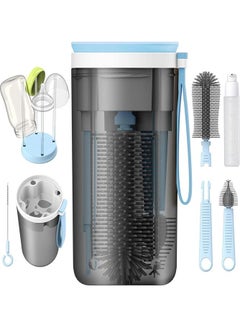 Buy Complete Baby Feeding Kit Bottle Brush Set with Drying Rack Nipple Care Straw Cleaner Soap Dispenser and Warmer in UAE