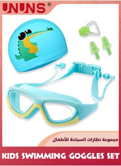 اشتري Kids Swim Goggles,Wide View Swimming Set With Swimming Cap For Boys Girls 3-14,Anti Fog 100% Uv Protection Goggles With Nose Cover,Connect Ear Plugs,No Leaking Goggles,Green Crocodile في الامارات