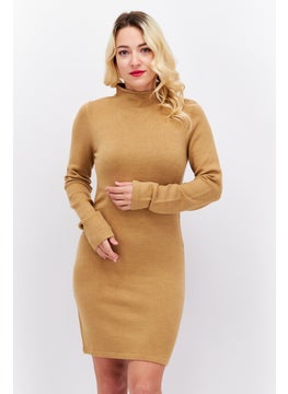 Buy Women Knitted Bodycon Dress, Tan in Saudi Arabia