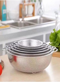 Buy 6 Pieces Stainless Steel Tight Hole Washing Rice Sifter Double Ears Fruit Vegetable Drip Basket Basin Colander in UAE