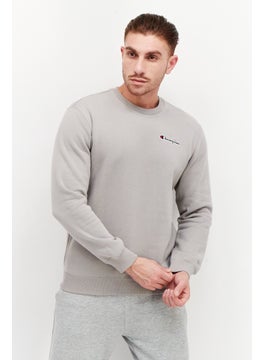 Buy Men Sportswear Fit Embroidered Logo Outdoor Sweatshirt, Grey in UAE