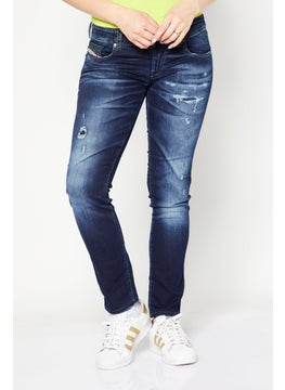 Buy Women Slim Fit Washed Stretchable Denim Jeans, Blue in UAE