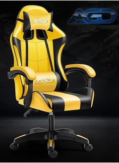 Buy AGD High Back Gaming Chair, Adjustable Faux Leather Computer Chair, Ergonomic Design Lumbar Support with Ergonomic Headrest and Armrest (Yellow) in Saudi Arabia