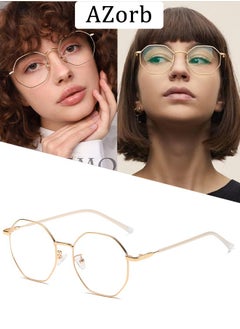 Buy Anti Blue Light Glasses for Men Women Metal Reading Gaming Glasses Blue Light Blocking Eye Glasses Clear Lens Hexagon Frame TV Computer Eyeglasses in Saudi Arabia