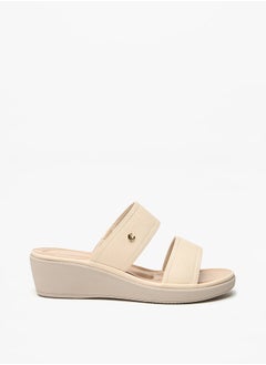 Buy Women's Textured Slip-On Flatform Heeled Sandals in UAE