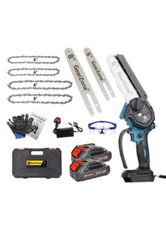 Buy Cordless Chainsaw 6 and 8 Inches, 2-in-1 Mini Chainsaw with 2pcs Batteries and Charger, Small Chainsaw Portable Wood Cutter One-Handed Chainsaw for Trees, Gardening, Forests (Blue) in UAE