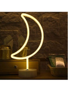 اشتري LED Neon Moon Lights, Moon Shape Neon Signs Crescent Night Lights Battery Operated Desk Table Lamp for Bedroom, Bar, Wall Decor-Moon with Holder Base في الامارات
