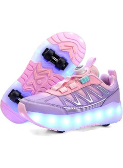 Buy 4 Wheels Roller Skates Shoes for Kids Skates Sneakers LED Light Up Rechargeable Sport Sneaker for Girls Beginner in UAE