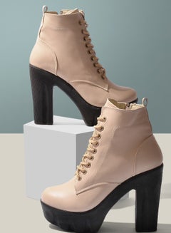 Buy Ankle Boot Leather Heel 7cm-Beige in Egypt