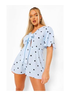 Buy Polka Dot V Neck Tie Front Playsuit in UAE