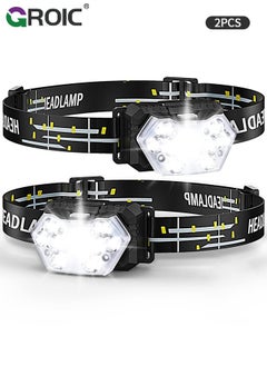 Buy 2 Pack 9 LED Headlamp 2000 Lumens, Super Bright Head Lamp with 6 Modes, Lightweight and Adjustable, IPX5 Waterproof Headlight for Camping, Outdoor, Running(Batteries Power) in UAE