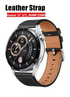 Buy Huawei Watch Band Leather Strap, Compatible with GT3/2 46mm Watch Size, 22mm Band Width, Elegant Design, 1 Piece(Black) in UAE