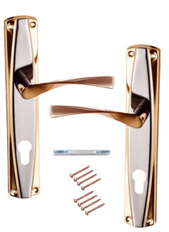 Buy Pair Of Door Handles With Lock Slot Golden/Silver Color in Saudi Arabia