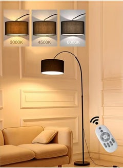 Buy Floor Lamp for Living Room with Remote Control,Modern Arc-shaped standing Lamp  with Dimmable 12W Led Bulb,Curved Tall Lamp with Marble Base,183*38cm Adjustable Height,Black in Saudi Arabia