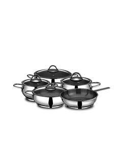 Buy 9 Pieces Stainless Steel Cookware Set With Stainless Steel Glass Lid in Saudi Arabia