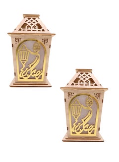 اشتري 2 قطعة فانوس رمضان خشبي رمضان كريم ديكور ضوء العيد مصباح فانوس للاستخدام الداخلي والخارجي ديكور ضوء رمضان في الامارات