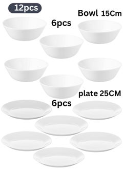 Buy Set of 12 French tempered glass plates, consisting of 6 bowls 15 cm and 6 plates 25 cm in Egypt