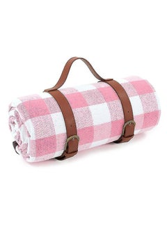 اشتري Large Picnic Blanket, 200x200cm Soft Fleece Thick Beach Mat with PU Carrier and Waterproof Backing, Family Outdoor Travel Camping Rug, Portable, Light Weight and Sand-Proof - Pink Check في الامارات